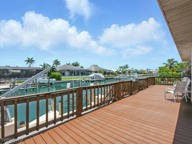 851 Perrine Ct, Marco Island, FL 34145 - deck with boat lift, a water view, and a boat dock