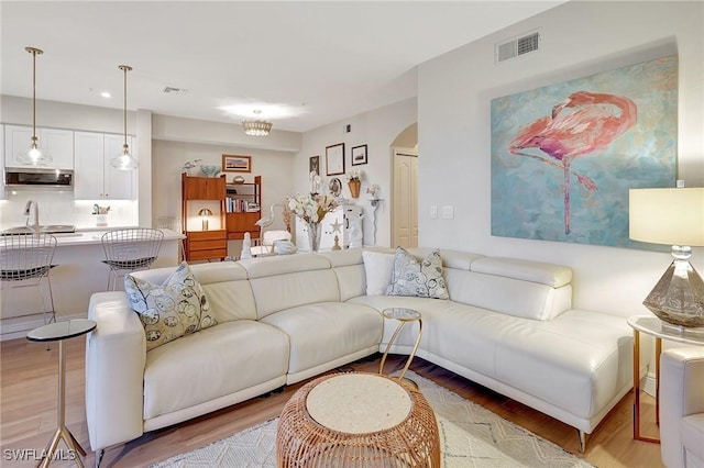 living room featuring light hardwood / wood-style floors