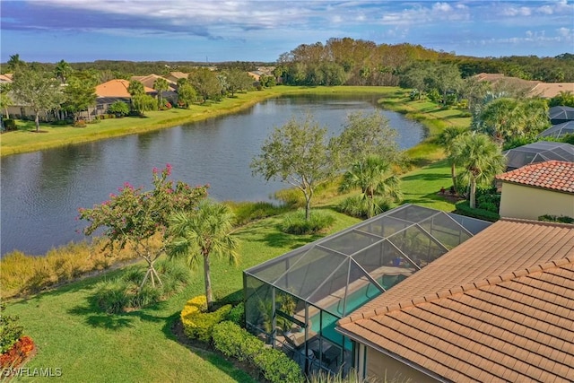 bird's eye view featuring a water view