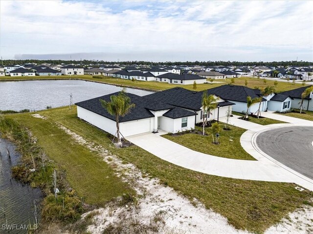 aerial view with a water view