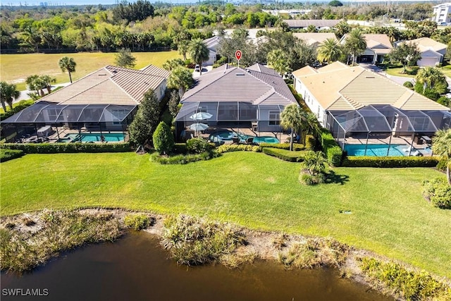 bird's eye view featuring a water view