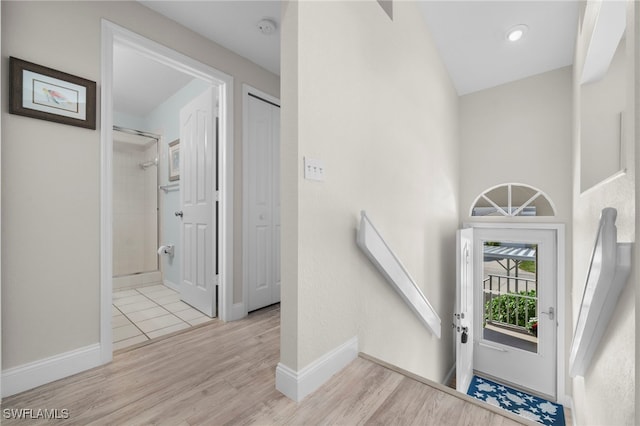 foyer with light hardwood / wood-style flooring