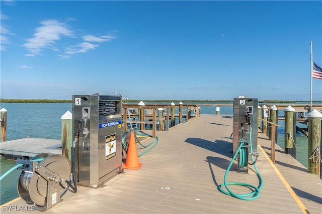 view of dock with a water view