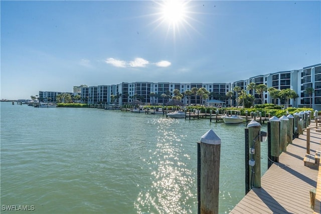 property view of water featuring a boat dock