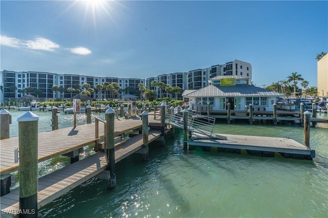 dock area featuring a water view