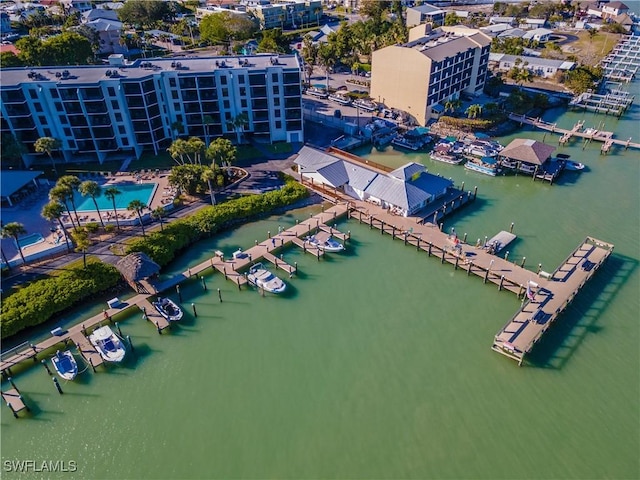 bird's eye view featuring a water view