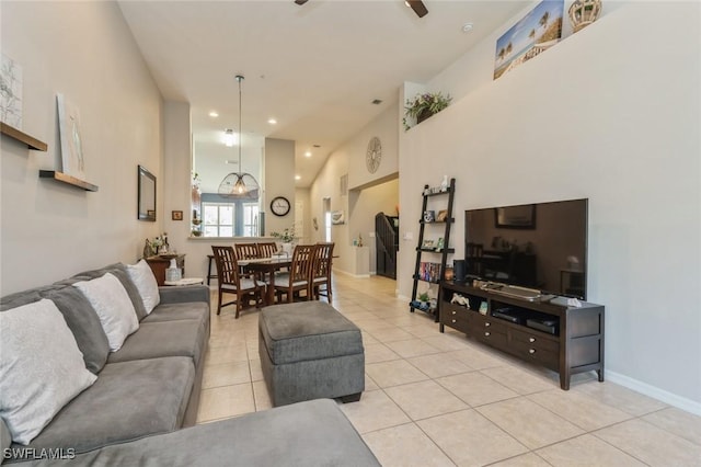 living room featuring light tile patterned floors