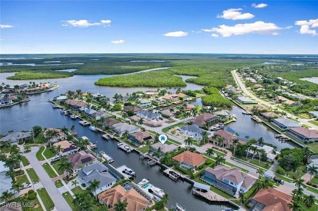 aerial view with a water view