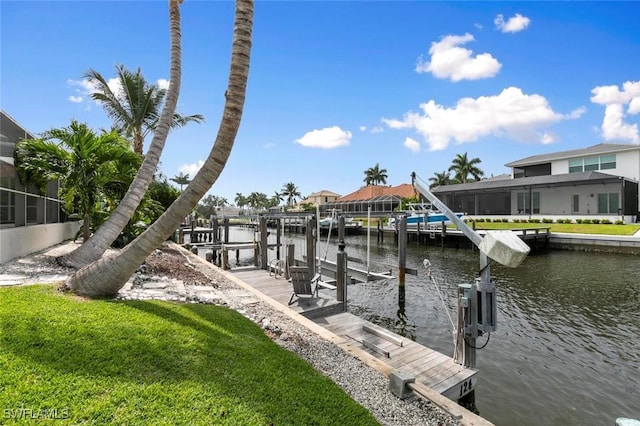 dock area with a water view