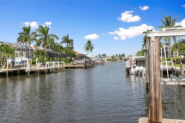 view of dock with a water view