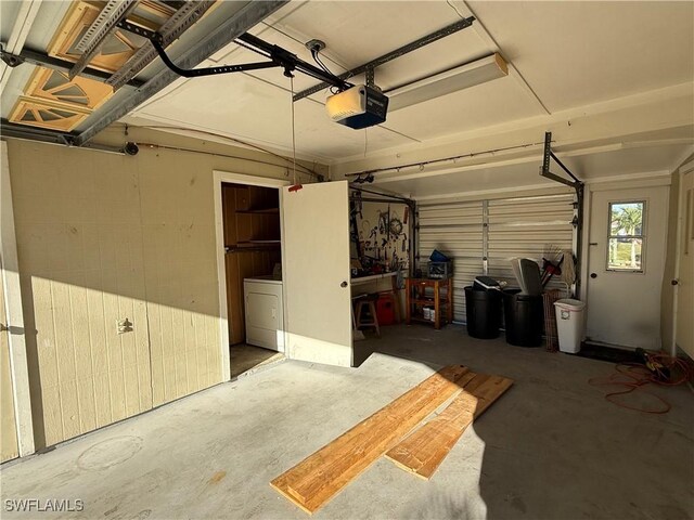 garage with a garage door opener