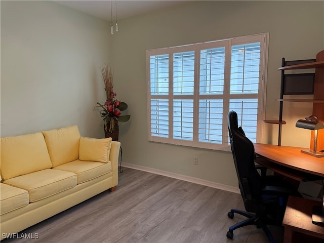 home office featuring light hardwood / wood-style floors