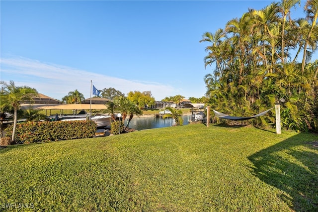 view of yard with a water view