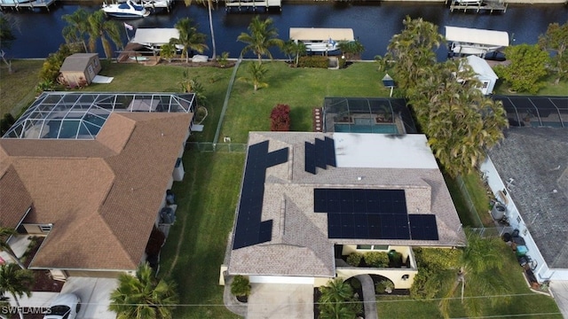 aerial view with a water view