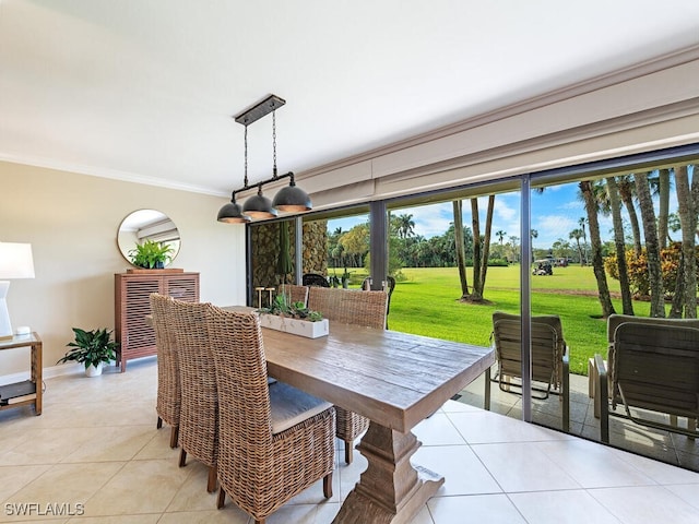 tiled dining space with ornamental molding