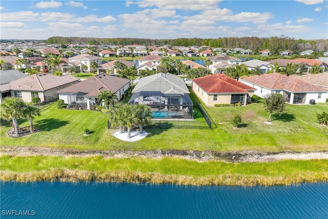 aerial view featuring a water view