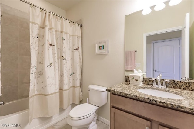 full bathroom with vanity, toilet, and shower / bath combo