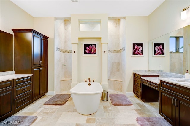 bathroom featuring vanity and separate shower and tub