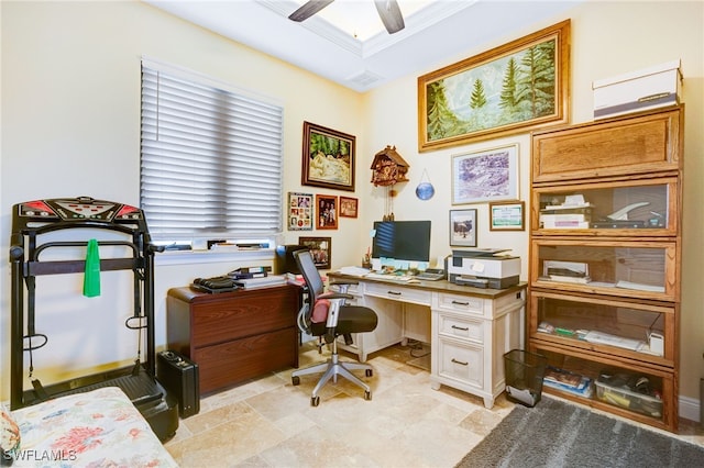 office area with ceiling fan