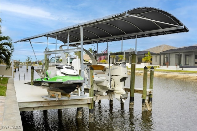 view of dock with a water view