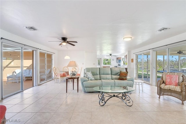 living room featuring light tile patterned floors