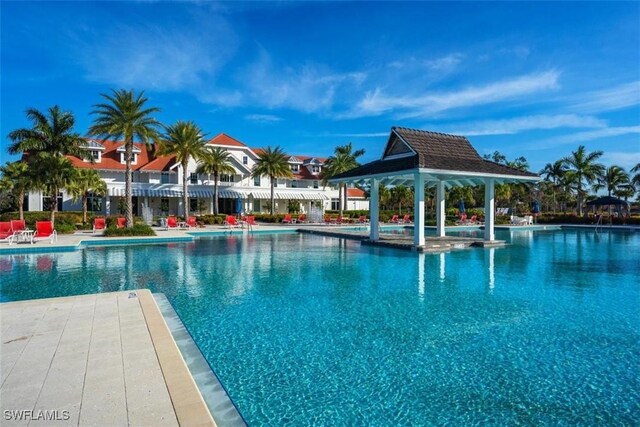 view of swimming pool featuring a gazebo and a patio area