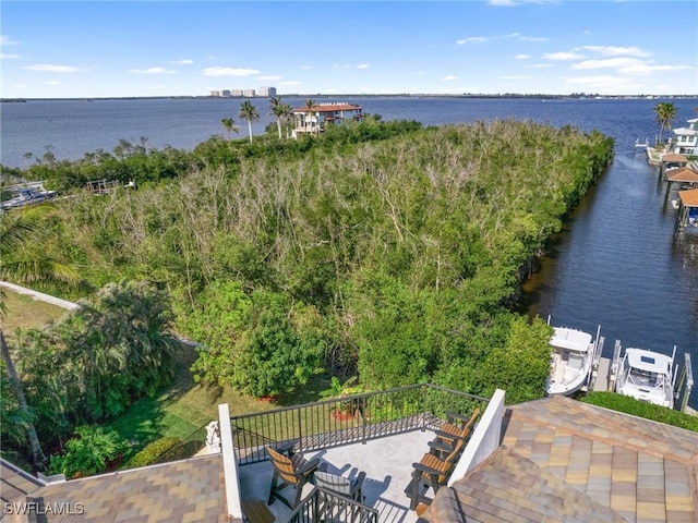 bird's eye view featuring a water view