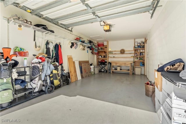 garage with a garage door opener