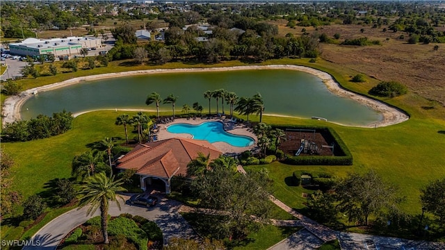 bird's eye view featuring a water view