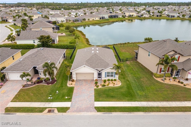 aerial view with a water view