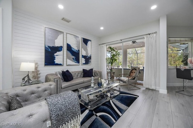 living room with light wood-type flooring