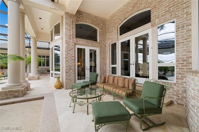 view of patio with french doors and an outdoor hangout area