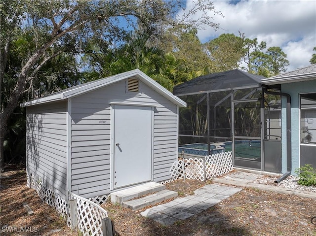 view of shed featuring an outdoor pool