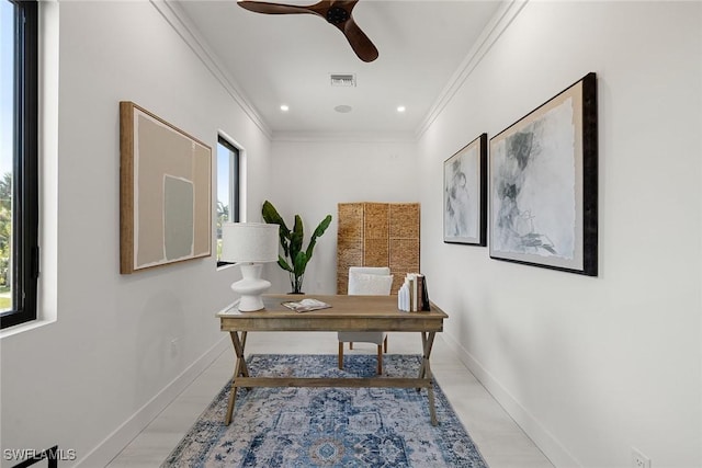 hallway with crown molding