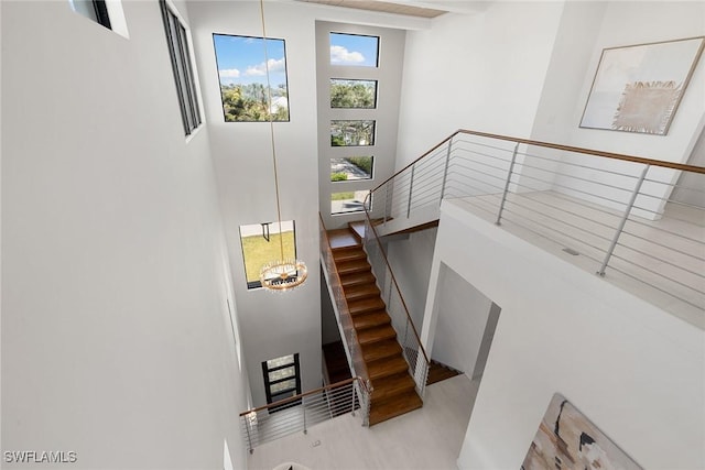 stairs with a high ceiling