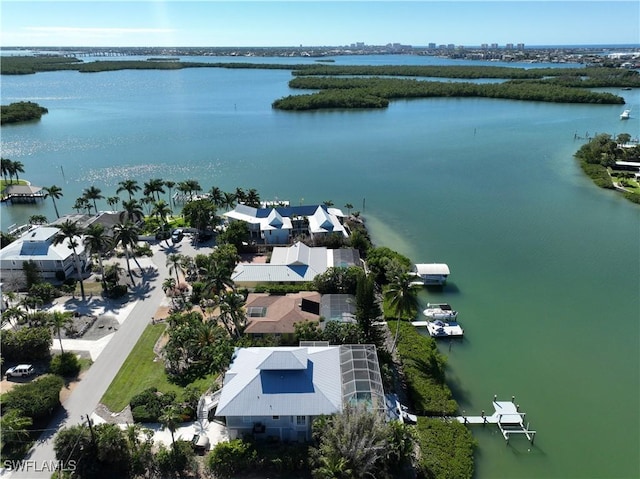 aerial view with a water view