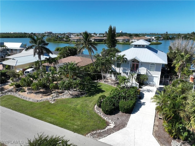 aerial view featuring a water view