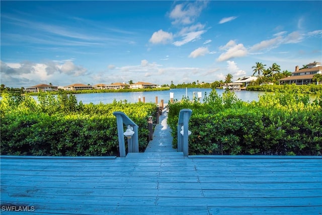 view of dock with a water view