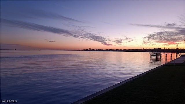 property view of water with a boat dock