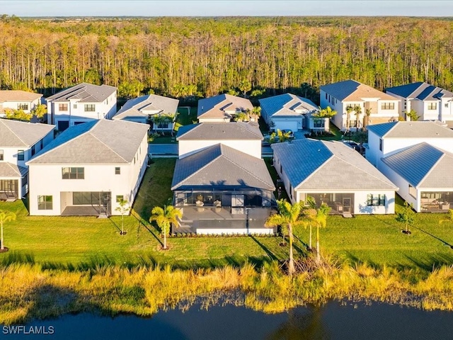 aerial view with a water view