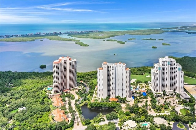 bird's eye view featuring a water view