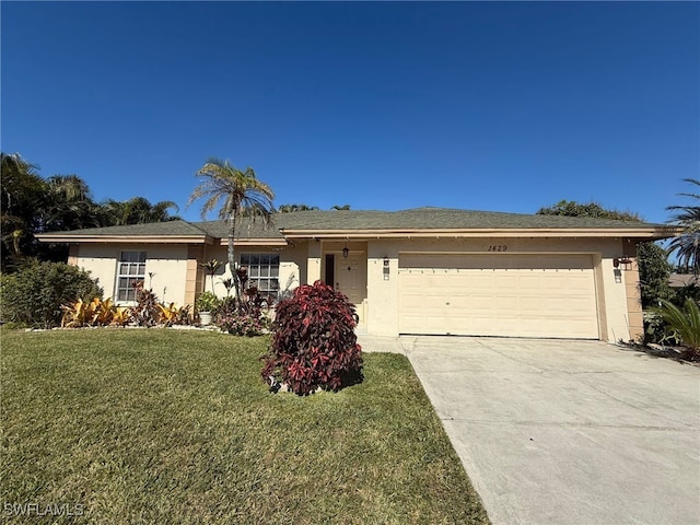 ranch-style house featuring a front lawn