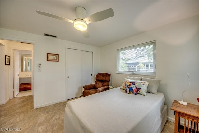 bedroom with a closet and ceiling fan