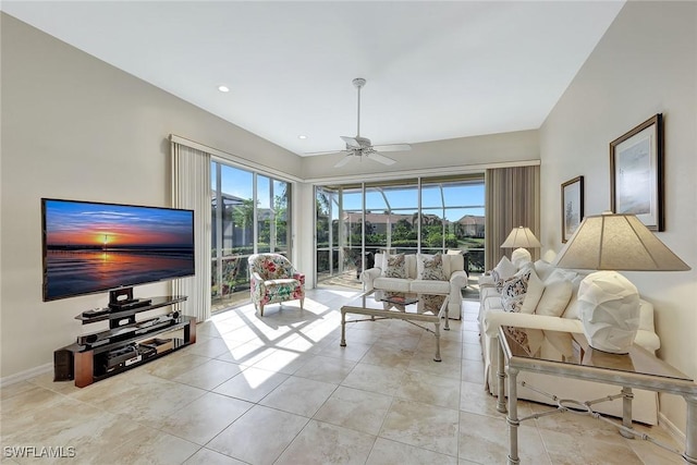 living room with ceiling fan