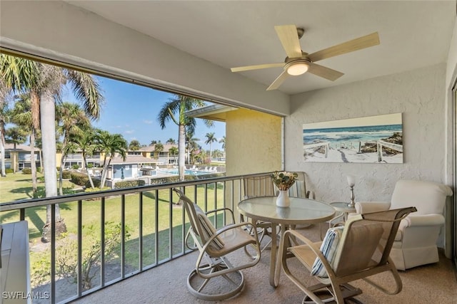 balcony with ceiling fan