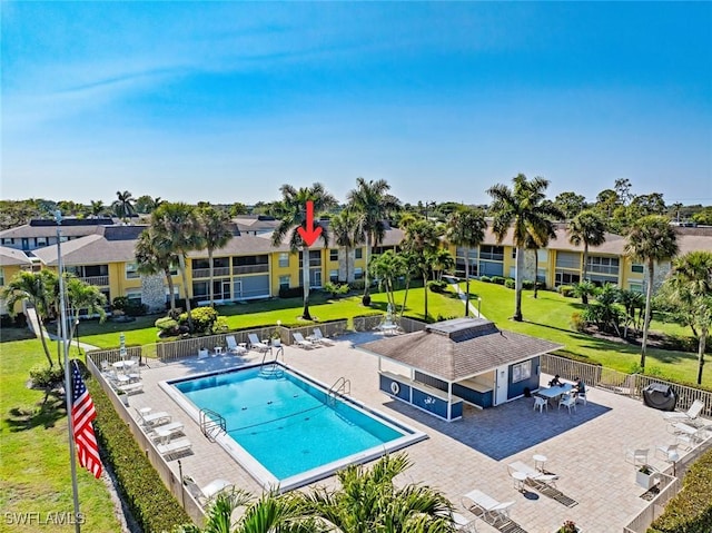 view of pool featuring a patio