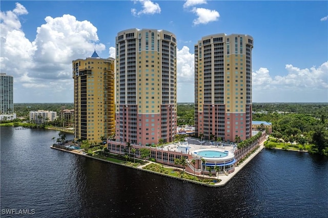 exterior space featuring a water view