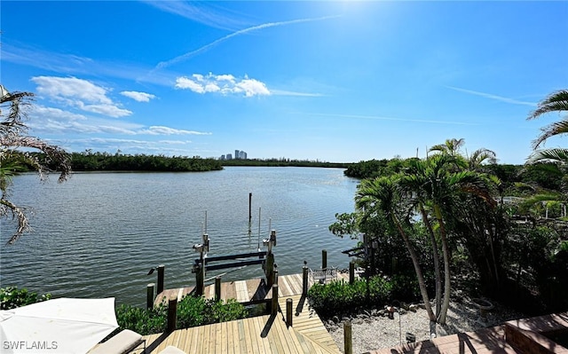 view of dock with a water view