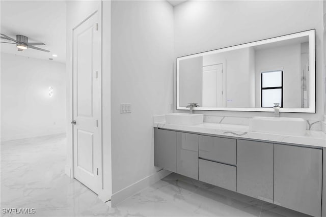 bathroom featuring vanity and ceiling fan