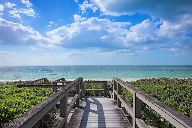 view of water feature featuring a beach view